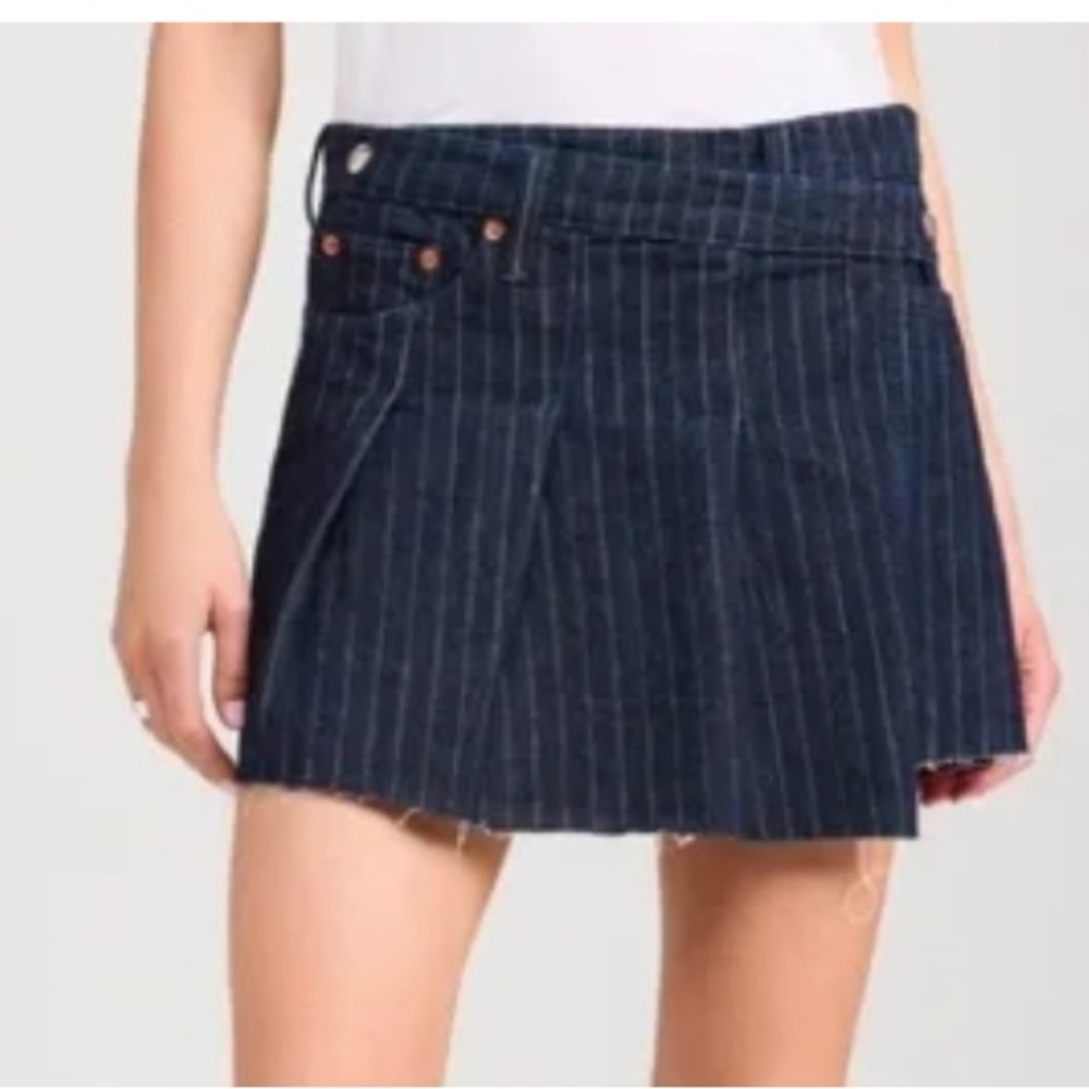 NWOT RE/DONE PLEATED LOW RISE SKIRT MINI DENIM WRAP 28